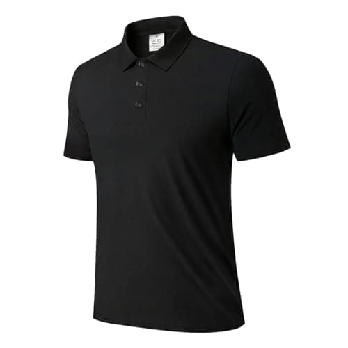 Image of ZENGVEE Men's Polo Shirts Short Sleeve Quick Dry Golf Polo Shirt for Men Adult UK Breathable Outdoor Sport Casual Work Golf Tennis Tops Classic Polo Collared T-Shirts（P8050-Black-XL）