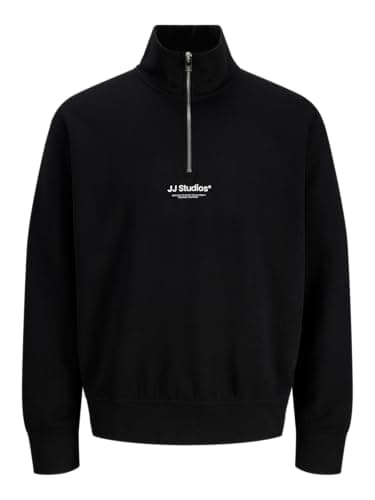 Image of JACK & JONES Mens 1/4 Quarter Zip Sweatshirt Black