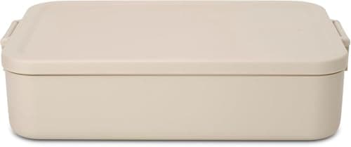 Image of Brabantia Make & Take Lunch Box Bento (2L), Removable Compartments for Food Separation, Plastic Food Container Lid with Clips, Bento Box, Dishwasher & Microwave Safe, Soft Beige, 25.5 x 16.7 x 6.2 cm