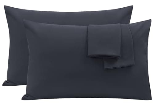 Image of Oxford Homeware Pillow Cases 2 Pack Brushed Microfiber Standard Charcoal Pillowcases - Fade Resistant Pillow Cover Envelope Closure Pillow Covers (50 x 75 cm)