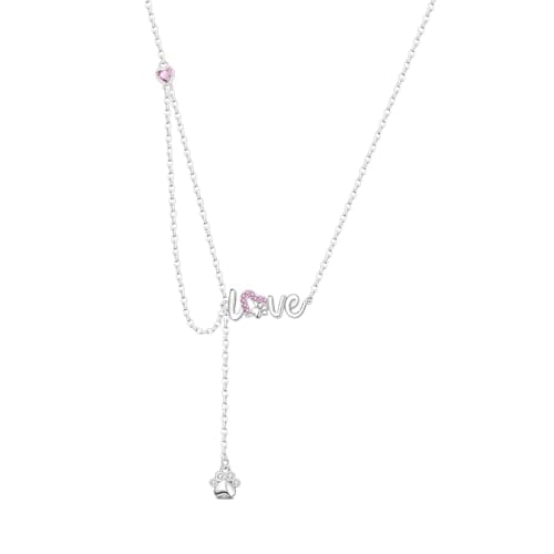 Image of CYMYSS Necklace for Women 925 Sterling Silver Pendant Necklace with Adjustable Chain 40+5CM Layered Double Necklace Clavicle Birthday Gifts for Women (I love pets)