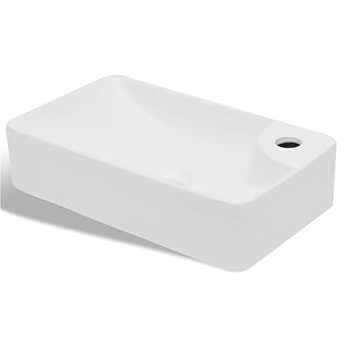 Image of vidaXL Ceramic Bathroom Sink Basin with Faucet Hole – Modern Elegant Design in High Gloss White for Easy Cleaning and Efficient Drainage