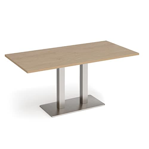 Image of Mr Office Eros rectangular dining table with flat brushed steel rectangular base and twin uprights, Kendal Oak, 1600