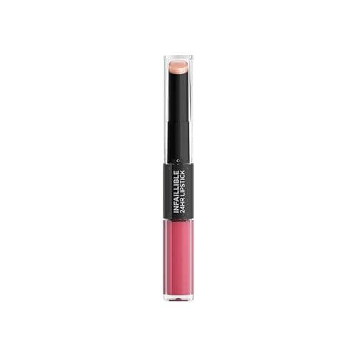 Image of L'Oreal Paris Lipstick, Infallible 2 Step 24hr Lip Color with Hyaluronic Gel Colour Booster Balm for Vivid High Shine Colour, Transfer-Free Opaque Finish Lasting up to 24 Hours, 804 Metro Proof Rose