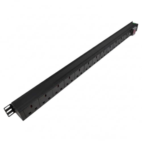 Image of LMS DATA 12 Way 1U Vertical Rack PDU 13A UK Sockets – 4000W High Density Power Distribution Unit 19-inch | Aluminium Server Cabinet Mount | 3M Heavy Duty Cable with Neon Switch