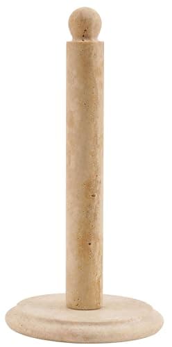 Image of SPESHSTONES Travertine Marble Paper Towel Holder 12.5" Inches for Kitchen Towels Rack Handmade Paper Roll Holder with Stand (Travertine round)
