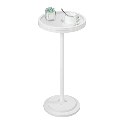 Image of HOOBRO Round Side Table, Small Bedside Table, Drink Tables, Accent Round Table with Pedestal, Coffee Martini Tables Compact Corner Sofa Tables for Small Space, White EWW168BZ01