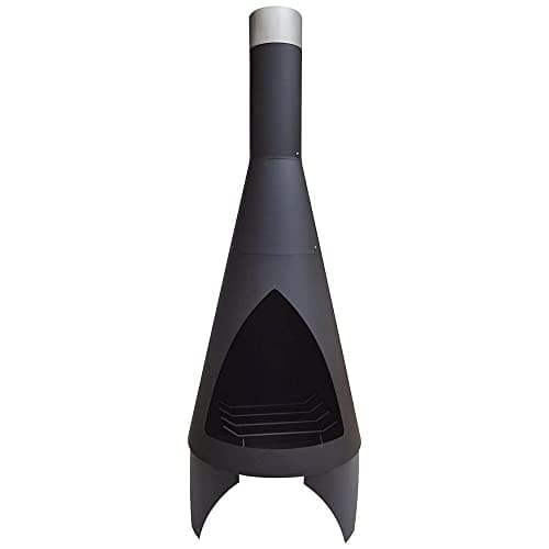 Image of Emberwood Truro Large Contemporary Steel Chiminea with Fire Grater, Poker - Fire Pit Outdoor Garden Patio Heater BBQ, Black, 44 x 44 x 120cm
