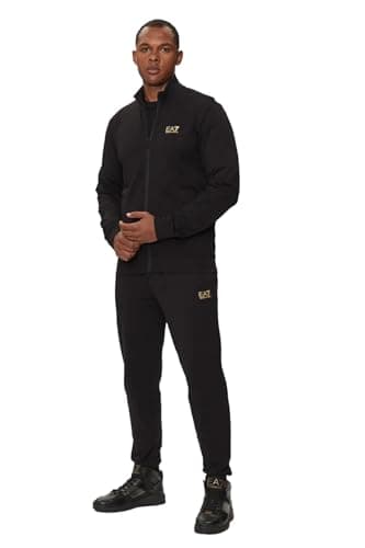 Image of EA7 Men's Logo Zip Through Tracksuit, Black/Gold, XXL