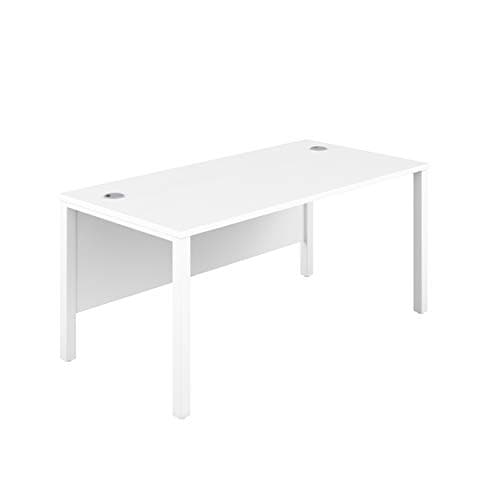 Image of Office Hippo Heavy Duty Rectangular Goalpost Office Desk, Home Office Desk, Office Table, Integrated Cable Ports, PC Desk For Office or Home, 5 Yr Wty, MFC - White Top, White Legs, 180cm x 80cm