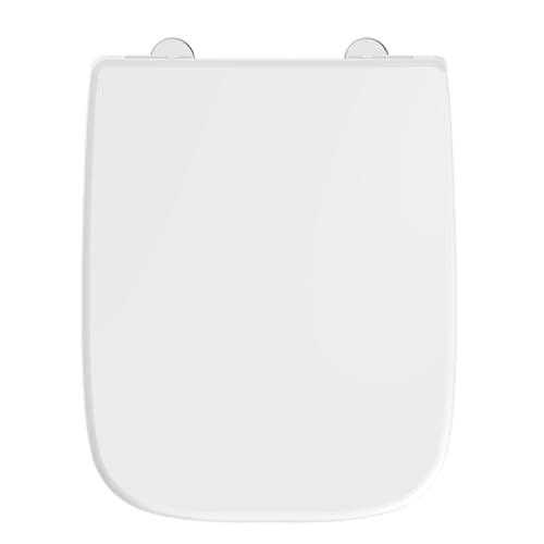 Image of AQUALONA® Square Duroplast Toilet Seat – Soft Close - Ceramic Appearance - One Button Hinge Release for Quick Cleaning, Easy Install (White - Square Shaped)