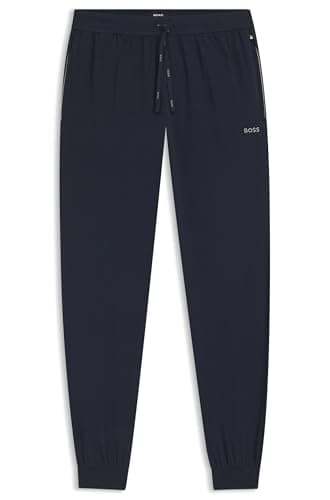 Image of BOSS Mens Mix&Match Pants Embroidered-Logo Tracksuit Bottoms in Stretch Cotton Dark Blue