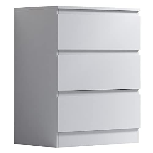 Image of FWStyle Large 3 Drawer Chest of Drawers Matt White Bedroom Furniture with White Gloss Drawer Fronts Deep Storage Drawers Scratch and UV Resistant Finish W60 x H77 x D40cm