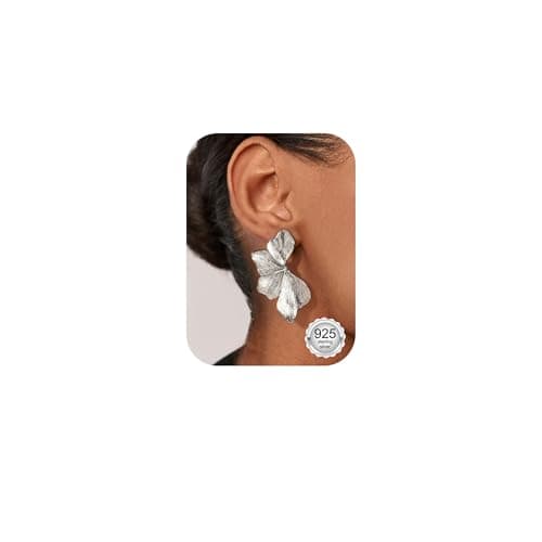 Image of Chriscoco 925 Sterling Silver Post Statement Flower Earrings for Women 14K Gold Plated Statement Earrings Hypoallergenic Flower Dangle Earring Large Chunky Floral Boho jewellery