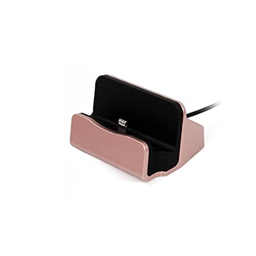 Image of AQUARIUS Desktop Charging Dock with Braided Cable, Rose Gold Aluminium Mobile Phone Stand & Charger Station, Sync and Charge Cradle Compatible with 8-Pin Devices
