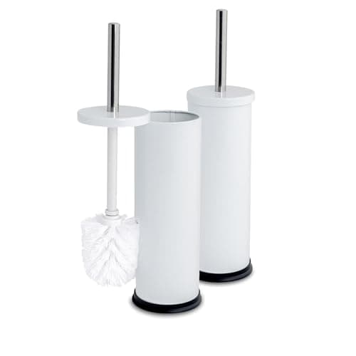 Image of Harbour Housewares White Toilet Brush and Holders Pack of 2 – Stainless Bathroom Accessories with Non Slip Bases – Rust Resistant Cleaning Brush Sets for Compact, Modern and Hygienic Home Spaces