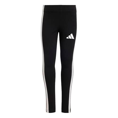 Image of adidas Girl's ESSENTIALS 3 STRIPES LEGGINGS, black/white, 5-6 Years