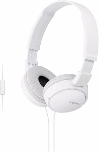 Image of Sony MDR-ZX110AP Wired Overhead Headphones with Microphone, Neodymium Dynamic Drivers, Swivel Fold Design - White
