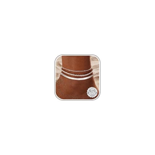 Image of CASSIECA Silver/Gold Layered Ankle Bracelet for Women - 925 Sterling Silver Dainty Waterproof Beaded Rope Link Beach Foot Jewelry