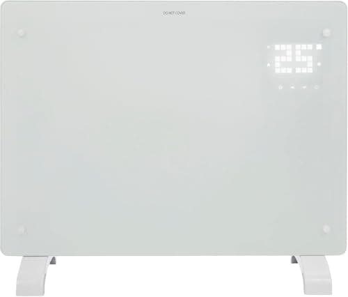 Image of Devola Wifi Enabled Smart Electric Glass Panel Heater 1000W | Alexa Heating Control, Open Window Detection, Wall Mounted & Free Standing Low Energy Heaters with Timer | Lot 20, DVPW1000WH (White)