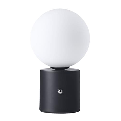 Image of Happy Homewares Modern Rechargeable Touch Black Table Lamp with Globe Glass Shade - USB-C Cable Included | 3-Step Touch Dimmer | 3600mAh Power | 3w 3000k LED
