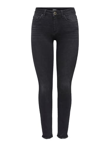 Image of ONLY Women's Onlblush Mid Ank Raw Jeans Rea1099 Noos Not Applicable Skinny Skinny Jeans, Black (Black Denim Black Denim), L/34