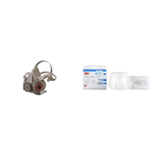 Image of 3M Reusable Half Face Mask, Medium, 6200, EN safety certified & 5935PRO2 Particulate Filter, Fine Dust Filter with Protection Level P3 Fine Dust Masks