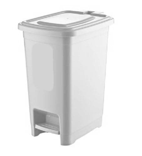 Image of Outdoor Indoor Rubbish Bin 10 Litre Pedal Bin, Waste Paper Dustbin Garbage Trash Bins Plastic Storage Basket For Garden Kitchen Bathroom (White)
