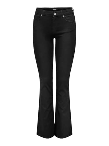 Image of ONLY Womens Onlblush Mid Flared DNM Rea2343 Noos Jeans, Black Denim, XL / 30L UK
