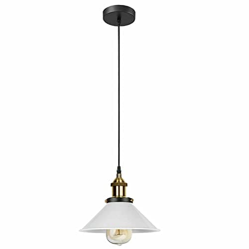 Image of LEDSone Modern Vintage Industrial Hanging Light Loft Style Metal White Ceiling Pendant Lampshade Fixture Home UK E27 Lighting Kit for Kitchen Island, Living Room, E27 Lighting (White (Single))