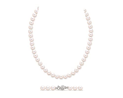 Image of DENGGUANG Pearl Necklace Anniversary Wedding Jewellery for Women Freshwater Cultured White Round Pearl 6-7MM with Sterling Silver Hypoallergenic Clasp, Length 18 Inch
