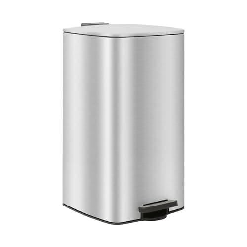 Image of Harbour Housewares 30L Square Pedal Bin – Brushed Stainless Steel Kitchen Trash Can with Soft-Close Lid, Hands-Free Foot Pedal, Removable Inner Bucket & Rubbish Recycling Bin