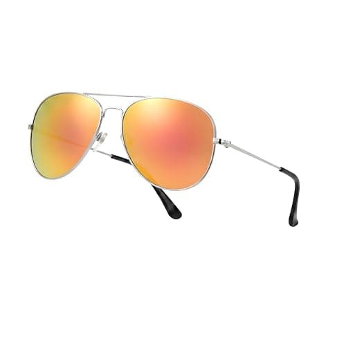 Image of Komonee Pilot Style Designer Sunglasses - Gold Sunset Mirrored Reflective Lens Classic Retro Shades, Unisex Men & Women UV400 Protection Glasses, Great for Cycling Golf Fishing Sports & Holidays