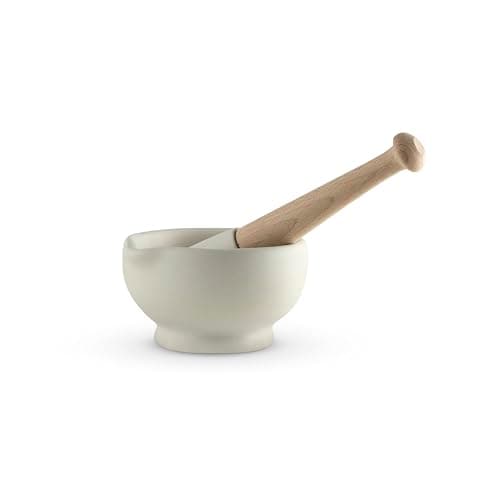 Image of Vitrified Porcelain Pestle and Mortar Set for Grinding and Crushing Herbs, Seeds and Nuts, Size 0, 10cm Diameter, White, MB947002