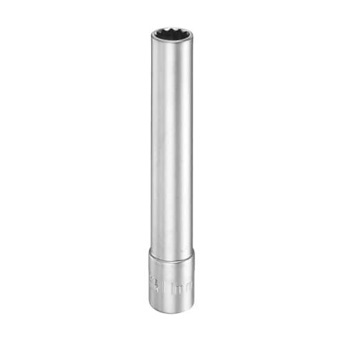 Image of sourcing map 12 Points Deep Socket 3/8" Drive 11mm Deep Metric CR-V Steel Polished Nickel Plating Flip Sleeve 120mm / 4.7" Extra Long Socket Tool for Home Auto Nuts Bolts Repair