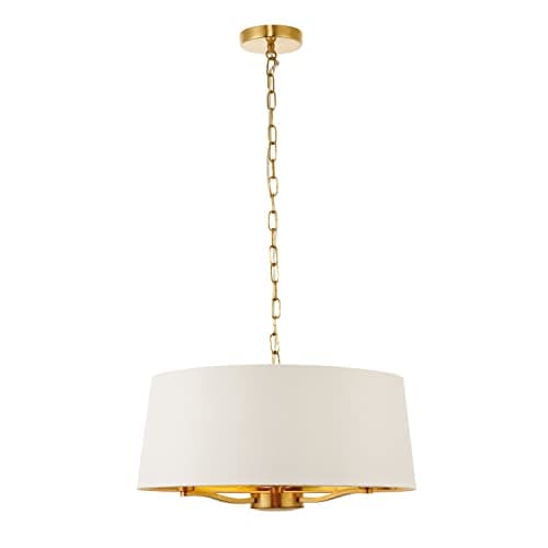 Image of National Lighting Brian Decorative 3 Way Brushed Gold Branch Arm Pendant Ceiling Light with a White Fabric Shade
