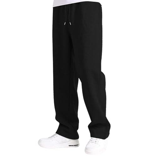 Image of Joggers Boys Baggy Jogging Tracksuit Bottoms Straight Leg Open Hem Joggers Uncuffed Elastic Waist Drawstring Sweatpants Kids Sports Casual School Winter Fleece Trousers Black 14-16 Years