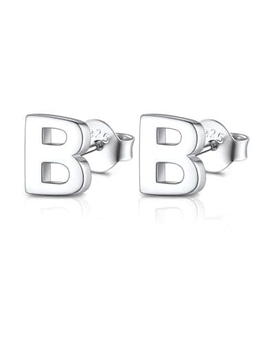 Image of FOCALOOK Stud Earrings for Women Sterling Silver Initial Earring 925 Letter B Silver Ear Studs Personalized Alphabet Jewelry Hypoallergenic Dainty Gifts for Birthday