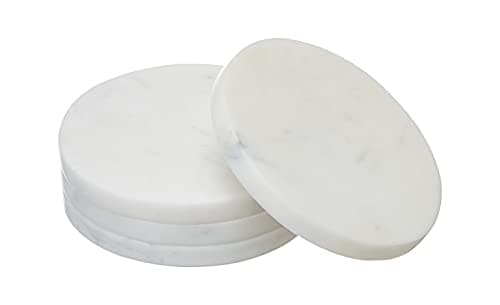Image of EHC Marble Coaster Set of 4, Coasters for Mugs Drink Coasters for Coffee Table, Solid Marble White