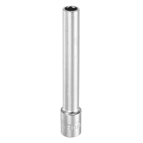 Image of sourcing map 6 Points Deep Socket 3/8" Drive 9mm Deep Metric CR-V Steel Polished Nickel Plating Flip Sleeve 120mm / 4.7" Extra Long Socket Tool for Home Auto Nuts Bolts Repair