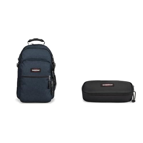 Image of Eastpak TUTOR Backpack, 39 L - Triple Denim (Blue) OVAL SINGLE Pencil Case, 5 x 22 x 9 cm - Black (Black)