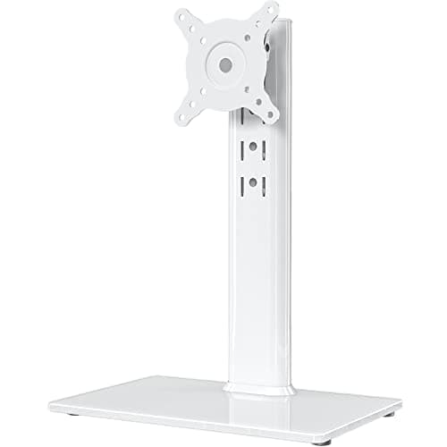 Image of Single LCD Computer Monitor Free-Standing Desk Stand Riser for 13 inch to 32 inch Screen with Swivel, Height Adjustable, Rotation, Holds One Screen up to 35kgs white