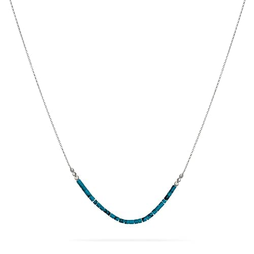 Image of Annika Bella Handmade Turquoise Bar Necklace for Women, Length 15-17 Inches, Sterling Silver Turquoise Beaded Short Necklaces, Dainty Gift for Her