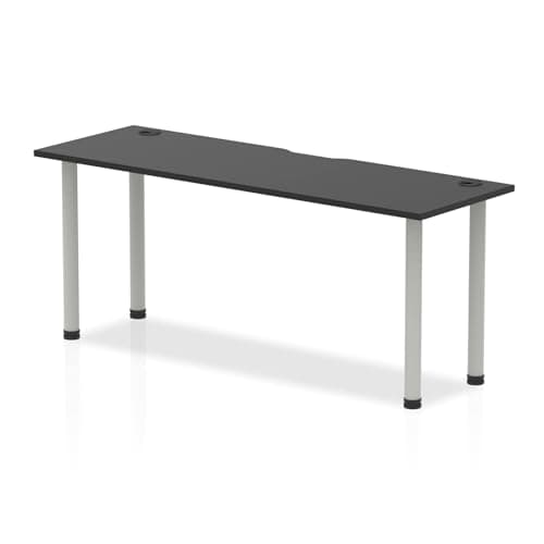Image of Dynamic Office Solutions Impulse Black Series 1800 x 600mm Straight Table Black Top with Cable Ports Silver Leg