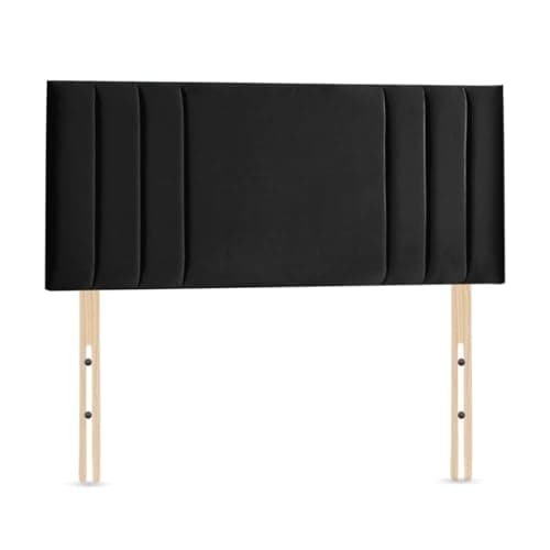Image of Elixir RIO 3 Divan Bed Headboard | Plush Velvet Fabric Headboards for 4ft6 Double Size Bed | Elegant design with wooden material headboards for beds (Black, 4ft6 Double Height-20inch)