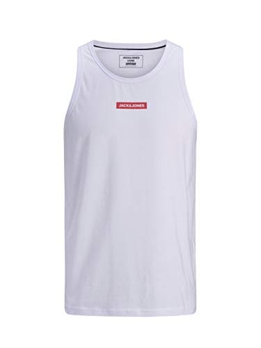 Image of JACK & JONES Mens Tank Top Sleeveless Regular Fit Round Neck Pullover T-Shirts for Gym, Sports, Exercise, White Colour, Size: M