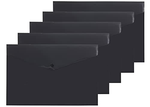 Image of eco-eco A4+ 50% Recycled Solid Press Stud Popper Wallet, Plastic Folders (Pack of 5), Black, eco035BLACK