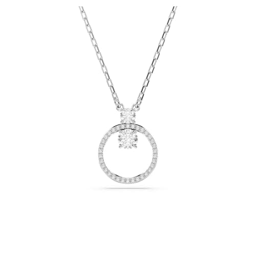 Image of Swarovski Constella Circle Pendant Necklace, Pavé Ring of Clear Crystals with Clear Round-Cut Centre Stones in a Rhodium-Finished Setting, Part of the Constella Collection