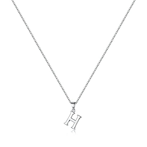 Image of Turandoss S925 Silver Initial Necklaces for Women - Dainty Sterling Silver Initial Letter H Name Pendant Necklace, Personalised Jewellery Gifts for Girls Ladies Gifts for Her