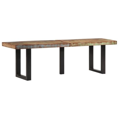 Image of SooIarix Bench 160 cm Solid Reclaimed Wood with Steel Frame, Outdoor Bench and Garden Bench with Natural Surface, Industrial Style for Living Room and Hallway, Sturdy Garden Sofa with Tree Edge